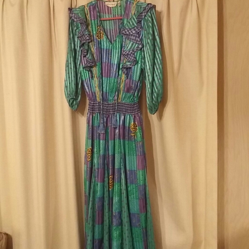 Jaymee pape'll green art deco dress 70s/80s